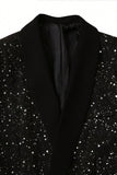 Fatos masculinos pretos de 2 peças com um xale e um botão com glitter
