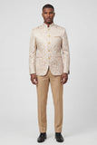 Fato masculino de 2 peças, de abotoamento simples e dourado estampado
