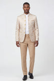 Fato masculino de 2 peças, de abotoamento simples e dourado estampado