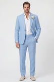 Fato de casamento masculino de 2 peças com lapela Sky Blue Peak
