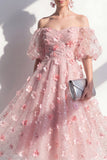 Blush Off the Shoulder Vestido Midi Floral de Lantejoulas Franzidas