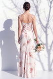 Vestido de dama de honor com alças finas florais vermelho marfim