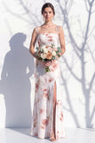 Vestido de dama de honor com alças finas florais vermelho marfim