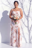 Vestido de dama de honor com alças finas florais vermelho marfim