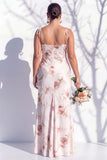 Vestido de dama de honor com alças finas florais vermelho marfim