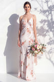 Vestido de dama de honor com alças finas em flor vermelha marfim