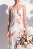 Vestido de dama de honor com alças finas em flor vermelha marfim