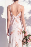 Vestido de dama de honor com alças finas em flor vermelha marfim