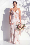 Vestido de dama de honor com alças finas em flor vermelha marfim