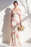 Vestido de Dama de Honor Floral Marfim em Marfim Ombro Descoberto