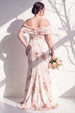 Vestido de Dama de Honor Floral Marfim em Marfim Ombro Descoberto