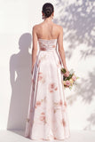 Vestido de dama de honor Linha A Floral em Marfim Sem Alças