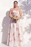 Vestido de dama de honor Linha A Floral em Marfim Sem Alças