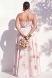 Vestido de dama de honor Linha A Floral em Marfim Sem Alças