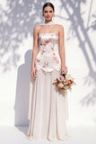 Vestido de dama de honor Linha A Floral Linha Marfim Sem Alças com Cachecol