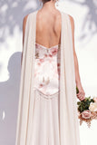Vestido de dama de honor Linha A Floral Linha Marfim Sem Alças com Cachecol