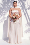 Vestido de dama de honor Linha A Floral Linha Marfim Sem Alças com Cachecol