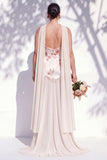 Vestido de dama de honor Linha A Floral Linha Marfim Sem Alças com Cachecol