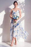 Vestido de dama de honor verde floral em linha A com gola em capuz