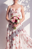Vestido de dama de honor verde floral em linha A com gola em capuz