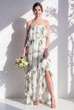 Vestido de dama de honor verde, sem alças, em camadas, floral A Line