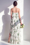 Vestido de dama de honor verde, sem alças, em camadas, floral A Line