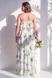 Vestido de dama de honor verde, sem alças, em camadas, floral A Line