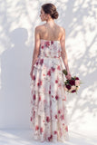 Vestido de dama de honor verde, sem alças, em camadas, floral A Line