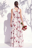 Vestido de dama de honor verde floral Linha A de um ombro com fenda