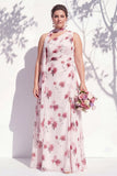Vestido de dama de honor verde floral Linha A de um ombro com fenda