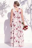 Vestido de dama de honor verde floral Linha A de um ombro com fenda