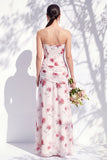 Vestido de dama de honor azul sem alças floral A Line com fenda