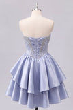 Vestido de regresso a casa, Cinzento Azul, Espartilho A-Line Cinzento, Franzidos, Fofo Vestido de Regresso a Casa com Missangas