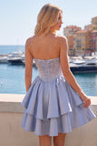 Vestido de regresso a casa, Cinzento Azul, Espartilho A-Line Cinzento, Franzidos, Fofo Vestido de Regresso a Casa com Missangas