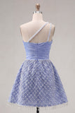 Vestido de Finalistas Azul de Cetim de Um Ombro, Linha em A, Missangas e Missangas, Azul, com Fenda