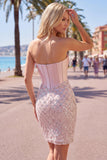 Sweetheart Blush Cetim Bodycon Corset Vestido de Lantejoulas Vestido de Regresso a Casa