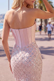 Sweetheart Blush Cetim Bodycon Corset Vestido de Lantejoulas Vestido de Regresso a Casa