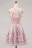 Vestido de Homecoming de Homecoming em cetim de cetim A-Line com decote halter e lantejoulas franzidas