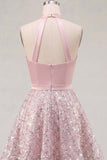 Vestido de Homecoming de Homecoming em cetim de cetim A-Line com decote halter e lantejoulas franzidas