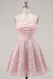 Vestido de Finalistas de Finalistas A-Line de Cetim Blush Prendido Fofo Vestido de Finalistas