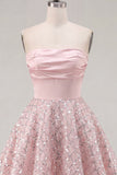 Vestido de Finalistas de Finalistas A-Line de Cetim Blush Prendido Fofo Vestido de Finalistas