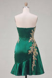 Vestido de Homecoming com lantejoulas amarrotadas em cetim verde-escuro Bodycon Bodycon
