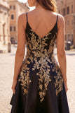 Vestido Curto Festa Assimétrico Alças Finas Preto Brilhante