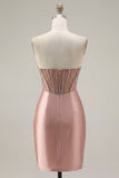 Sweetheart Blush Vestido de Finalistas Espartilho Transparente Franzido com Missangas e Abertura
