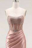 Sweetheart Blush Vestido de Finalistas Espartilho Transparente Franzido com Missangas e Abertura