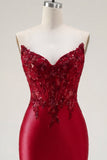 Vestido de Finalistas Românticos Espartilho Transparente com Missangas de Cetim Vermelho