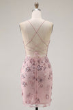 Blush Bodycon Bodycon Necker Halter Corset transparente Vestido de Lantejoulas Homecoming