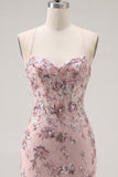 Blush Bodycon Bodycon Necker Halter Corset transparente Vestido de Lantejoulas Homecoming