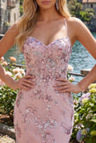 Blush Bodycon Bodycon Necker Halter Corset transparente Vestido de Lantejoulas Homecoming