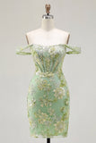 Vestido de Finalista Verde Bodycon Transparente Floral Transparente
